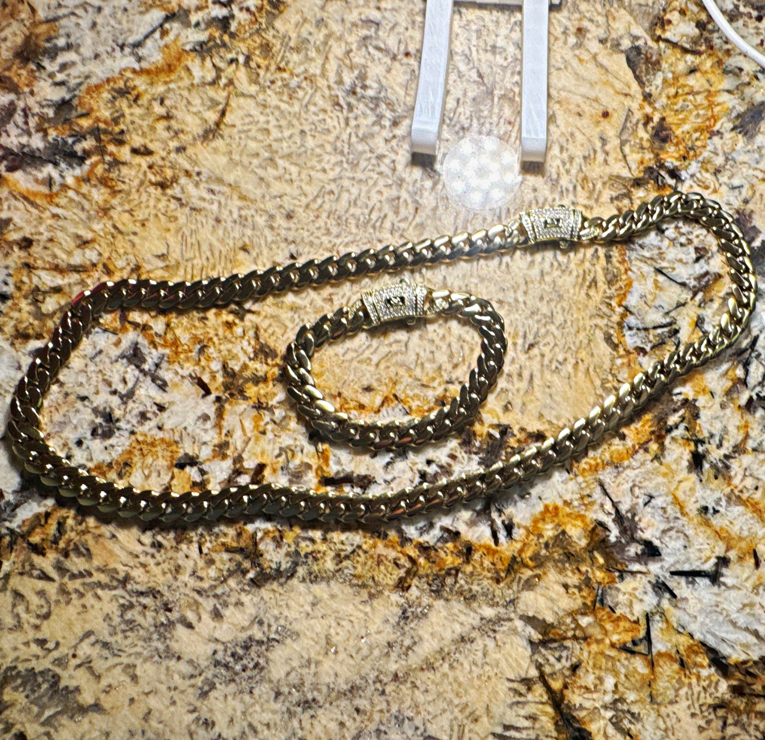 Gold Tone Cubin Link Chain Necklace – plated , with stones