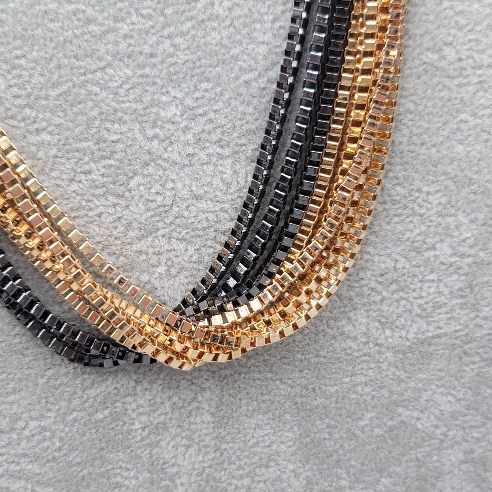 Gold tone and Black Necklace Multiple Box Chains Statement 24″ Adj