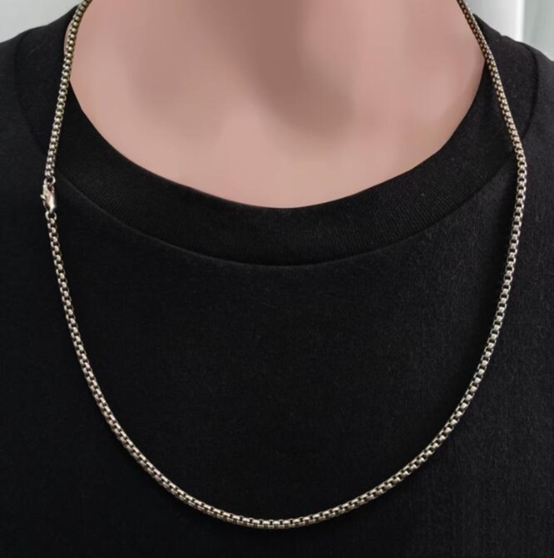 Unisex Pure Titanium Necklace 3mm Box Chain Anti-allergy Length 24” 26” 28”