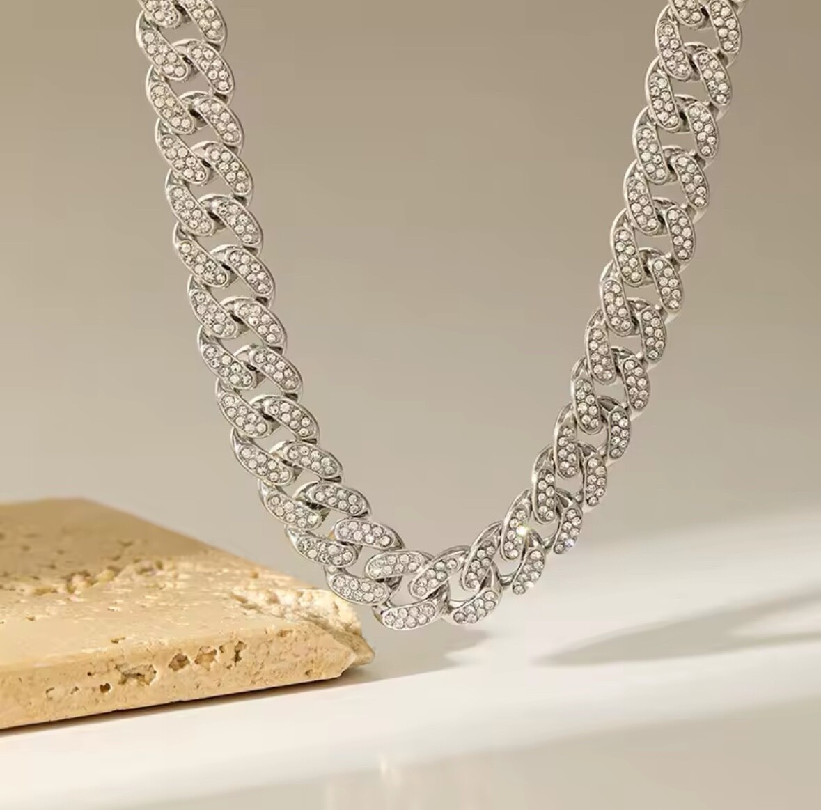 Fashion Jewelry Thick Stainless Steel Silver Cuban Link Pendant Necklace 605