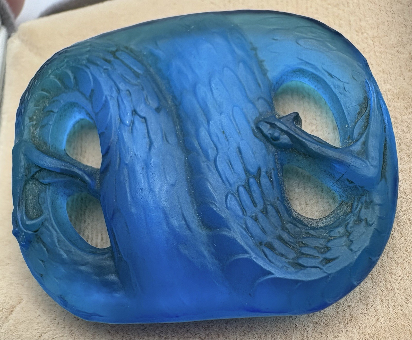 Lalique France Art Deco Cobalt Blue Crystal Snake Serpent Pendant for Necklace