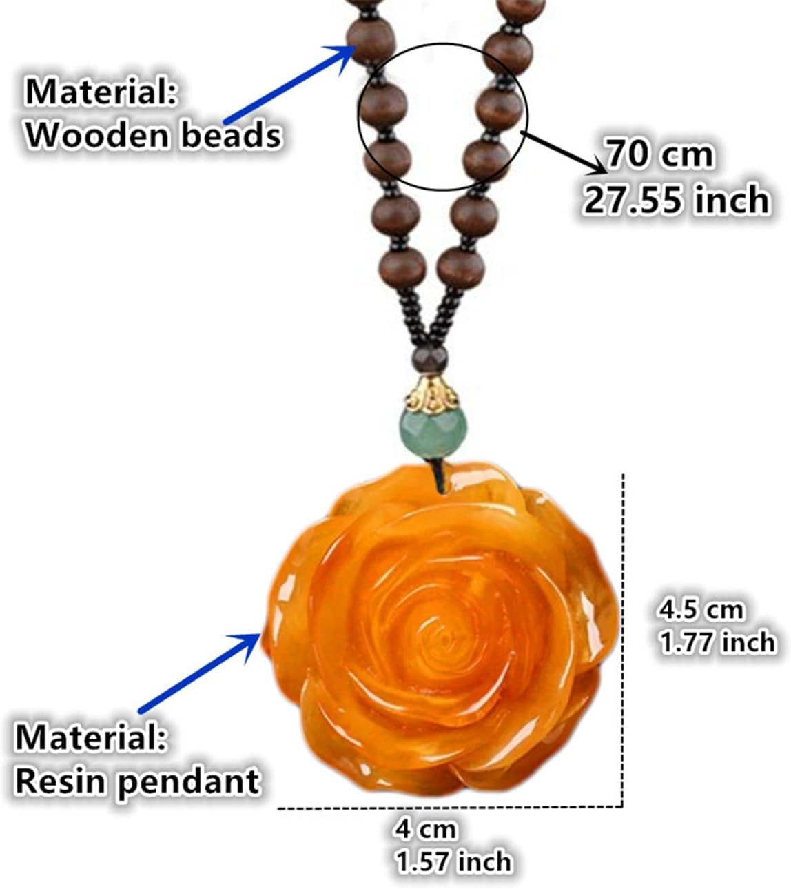 Charming Long Wooden Bead Necklace – Handmade Vintage Flower Pendant (4.5cm)