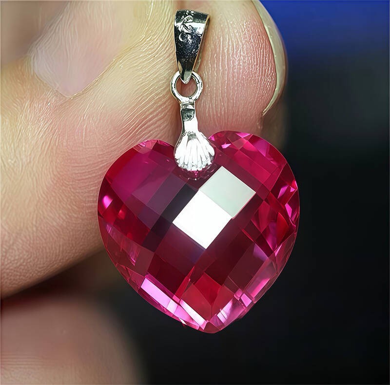 Top Quality Heart Cut Pigeon Blood Red Ruby Lab-Created Sterling Silver Pendant