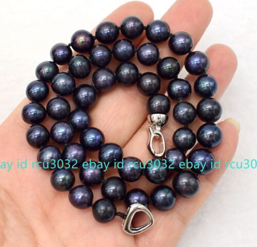 Genuine Beaqutiful 8-9mm Natural Black South Sea Pearl Necklace 16-36 Inches