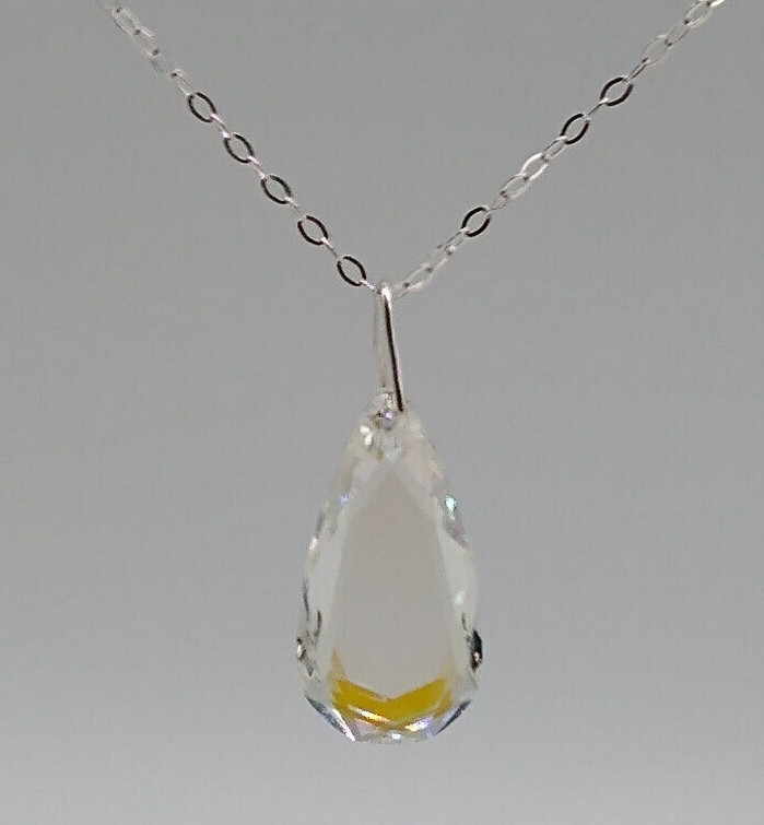 Made w/ Sterling Silver Swarovski Crystal Glacier Blue Teardrop Pendant Necklace