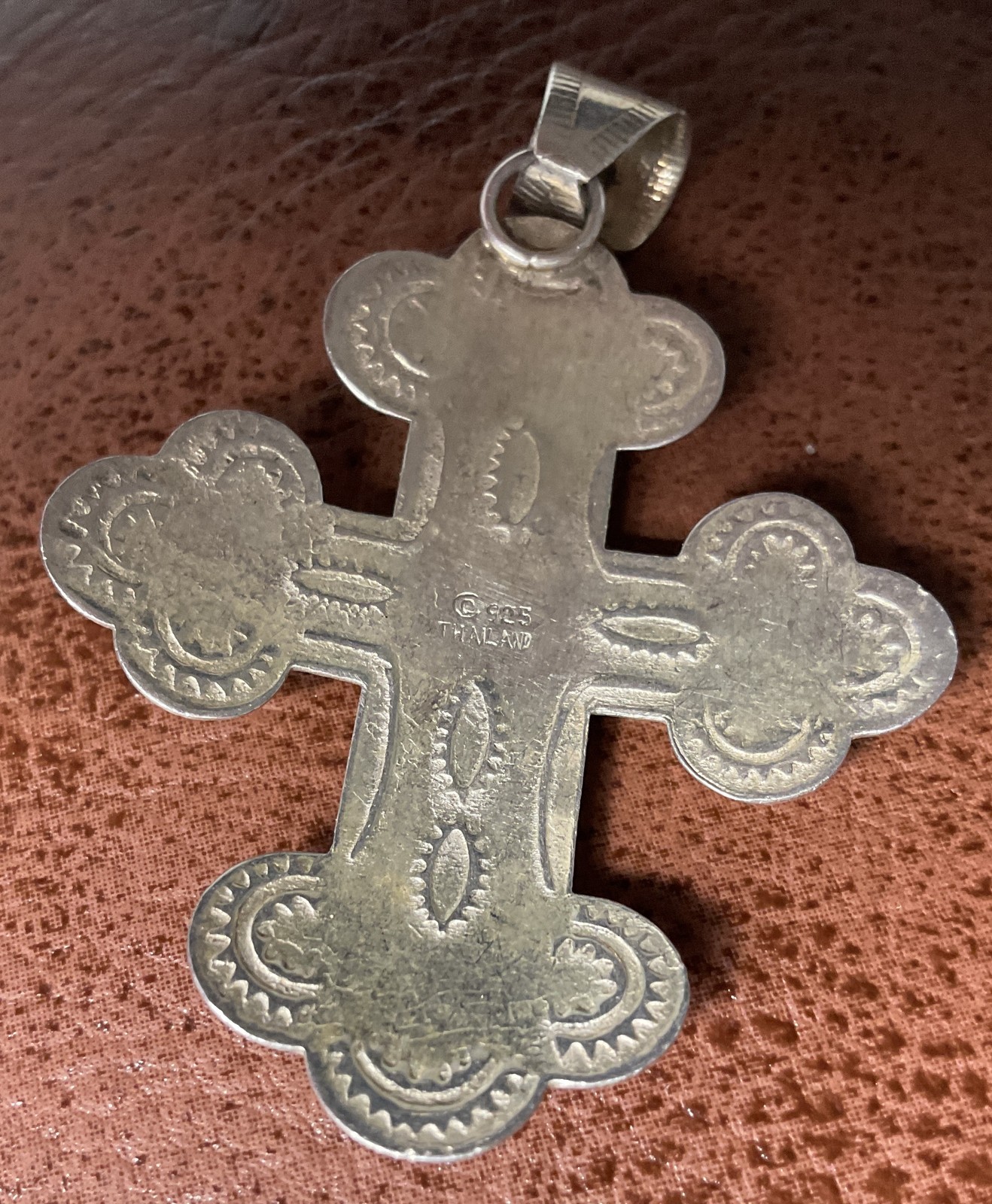 Sterling Silver Multi-Stone Cabochon Cross Pendant — 925 Thailand — Turquoise, L