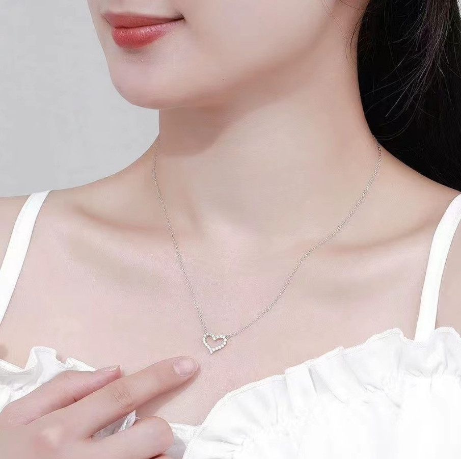 Women Girl Fashion 925 Silver Plated Open Heart CZ Pendant Necklace Gift k14A
