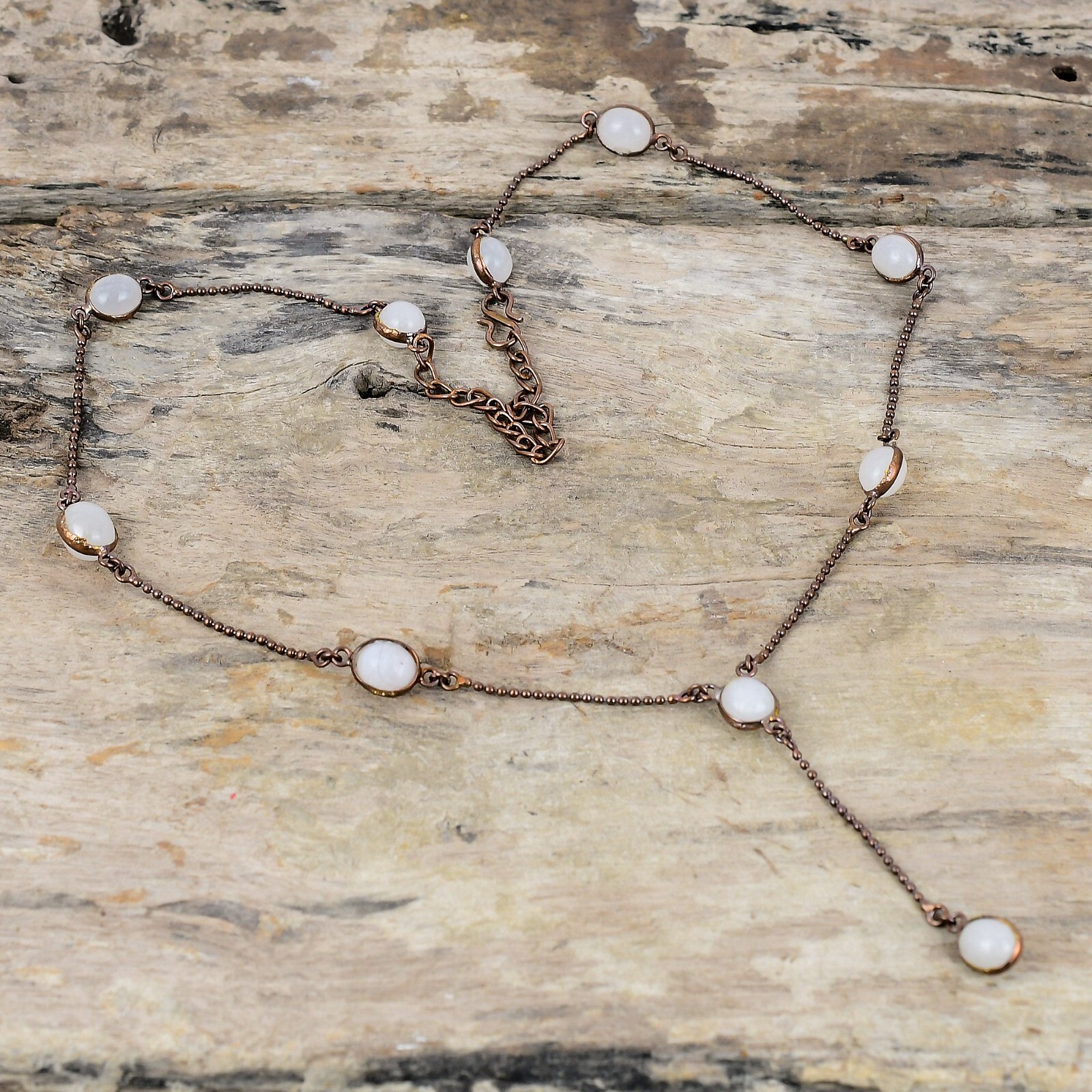 Gift For Her Copper Rainbow Moonstone Electroformed Adjustable Necklace 18.0″