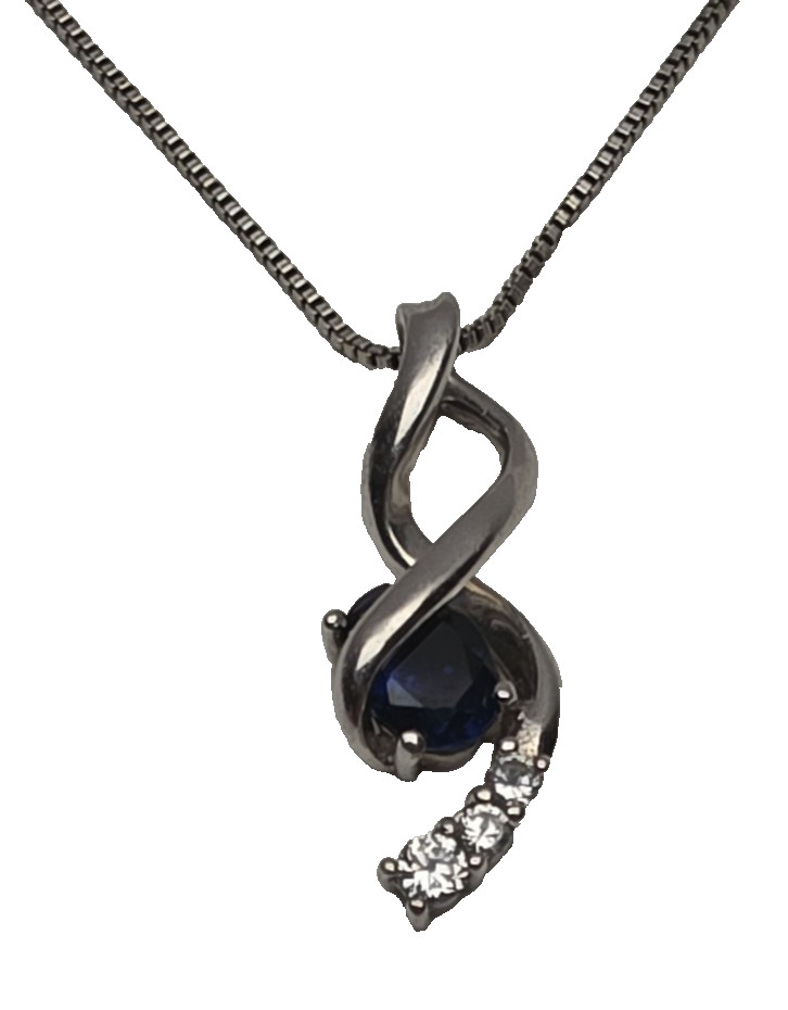 Kay Jeweler Lab Created Blue Sapphire Diamond 18″ Sterling Silver Necklace