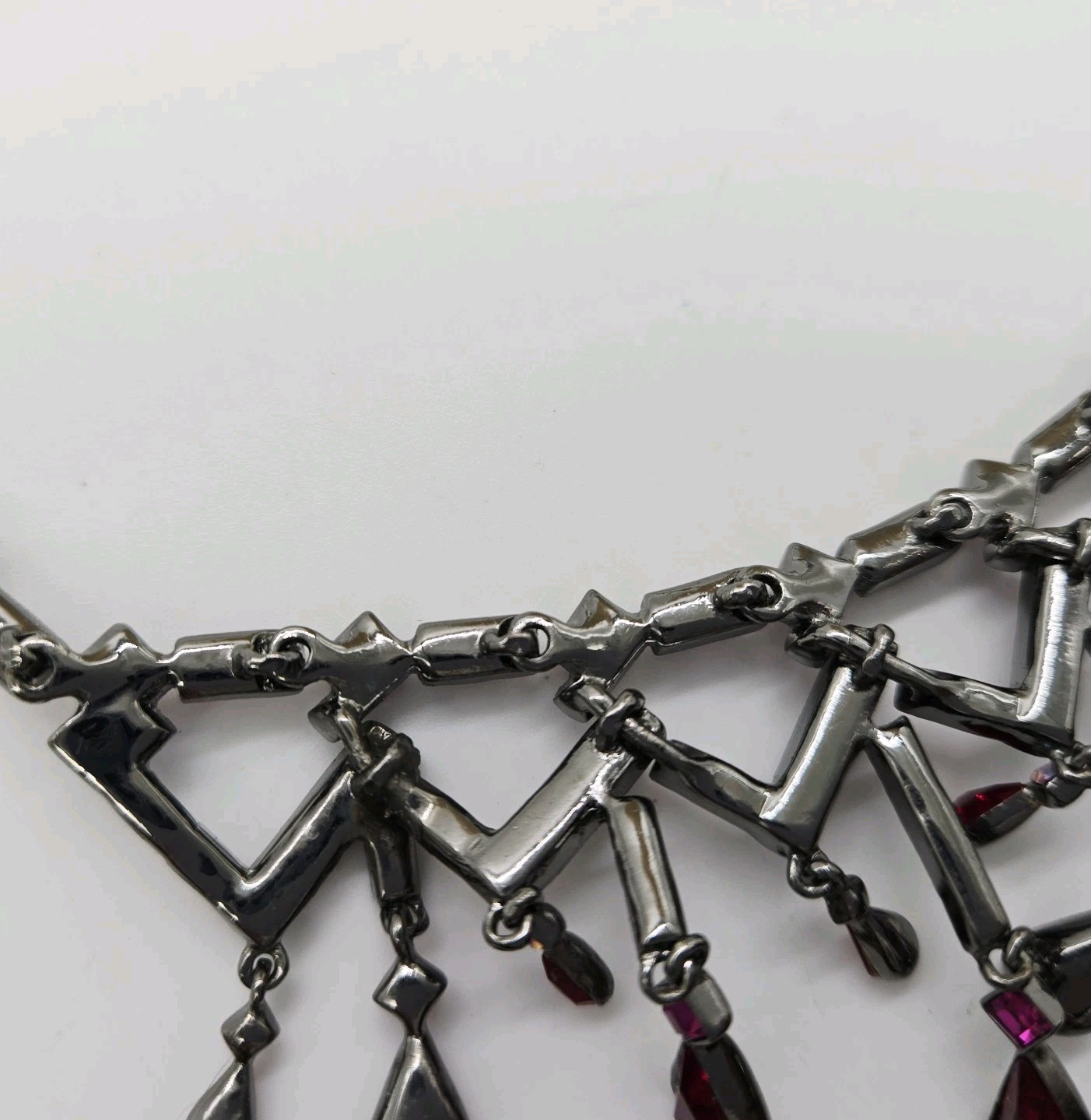 Givenchy Necklace Pink Red Crystal Gunmetal tone Vintage Retired pc 17 in Choker