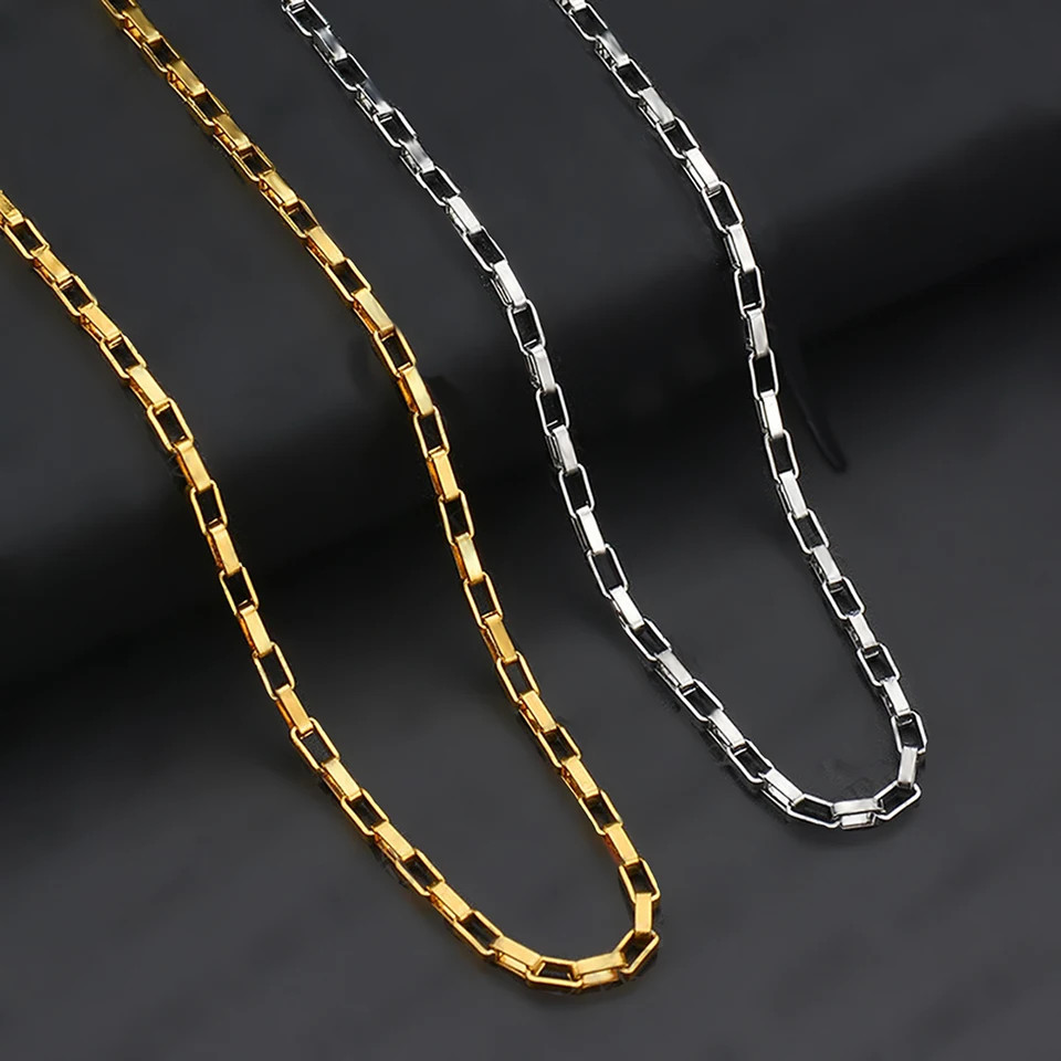 Stainless Steel Box Chain Necklace 1.5-4mm Silver Gold Tone 16-24in Jewelry