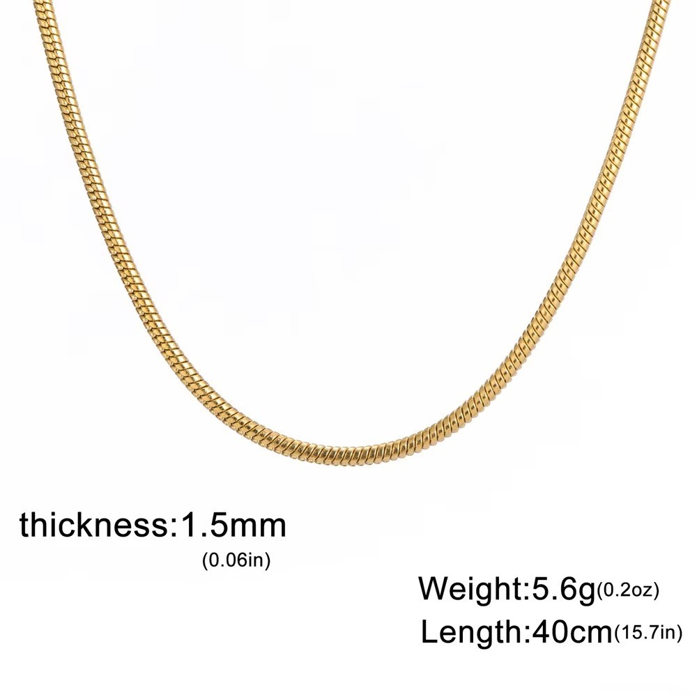 Round Snake Chain Necklace Women Men Stainless Steel 0.9mm 1.2mm 2mm Choker Gift