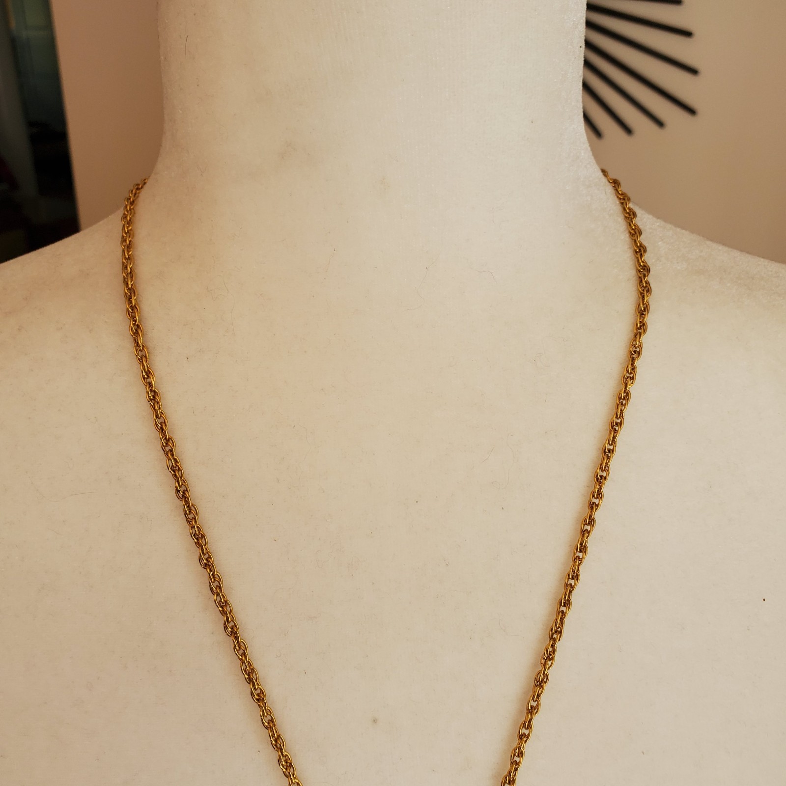 Butterfly Pendant Necklace Goldtone Peachy Orange Signed Thailand 24″