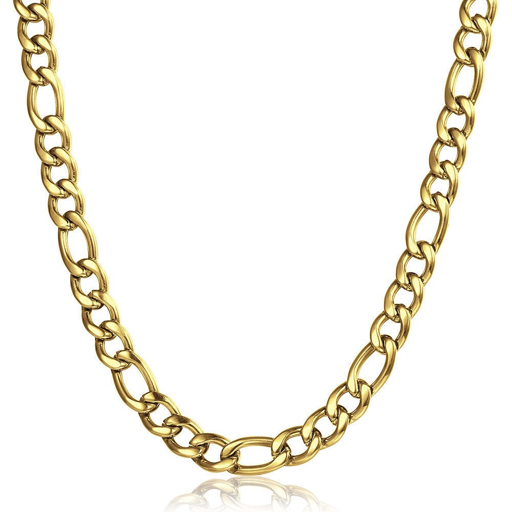 3/5/7/9mm Gold Plated Stainless Steel Figaro Chain Necklace Men Women 16-30″