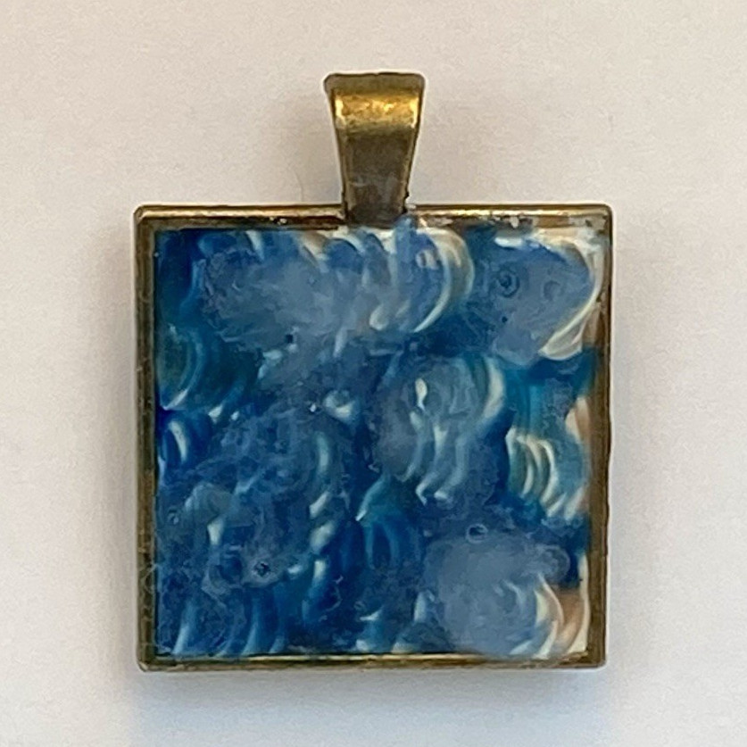 Square Blue Art Design Pendant Charm, Bezel Set, No Stone, Undated Era