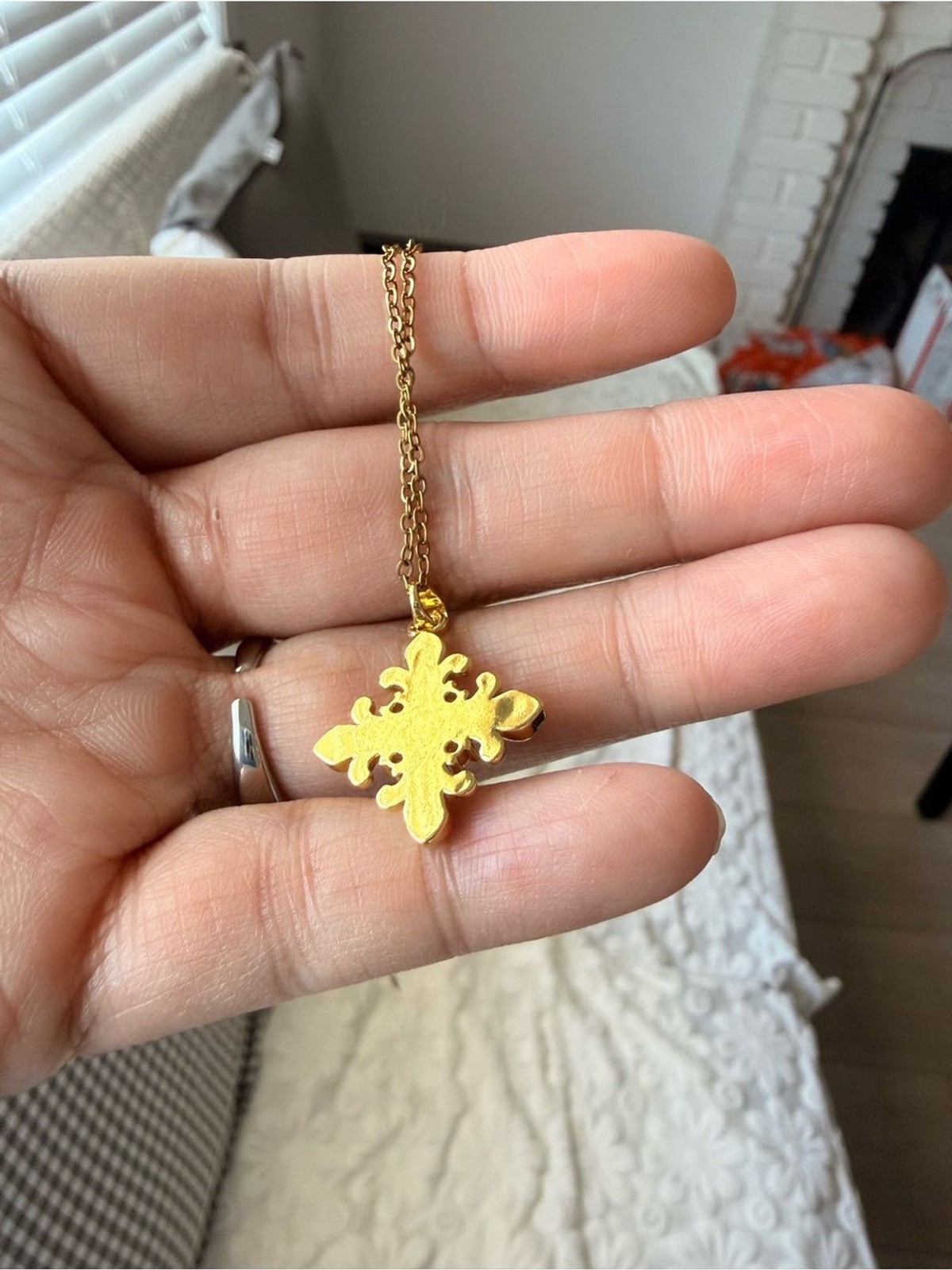 Vintage Baroque Cross Necklace Steel Chain Brass Pendant