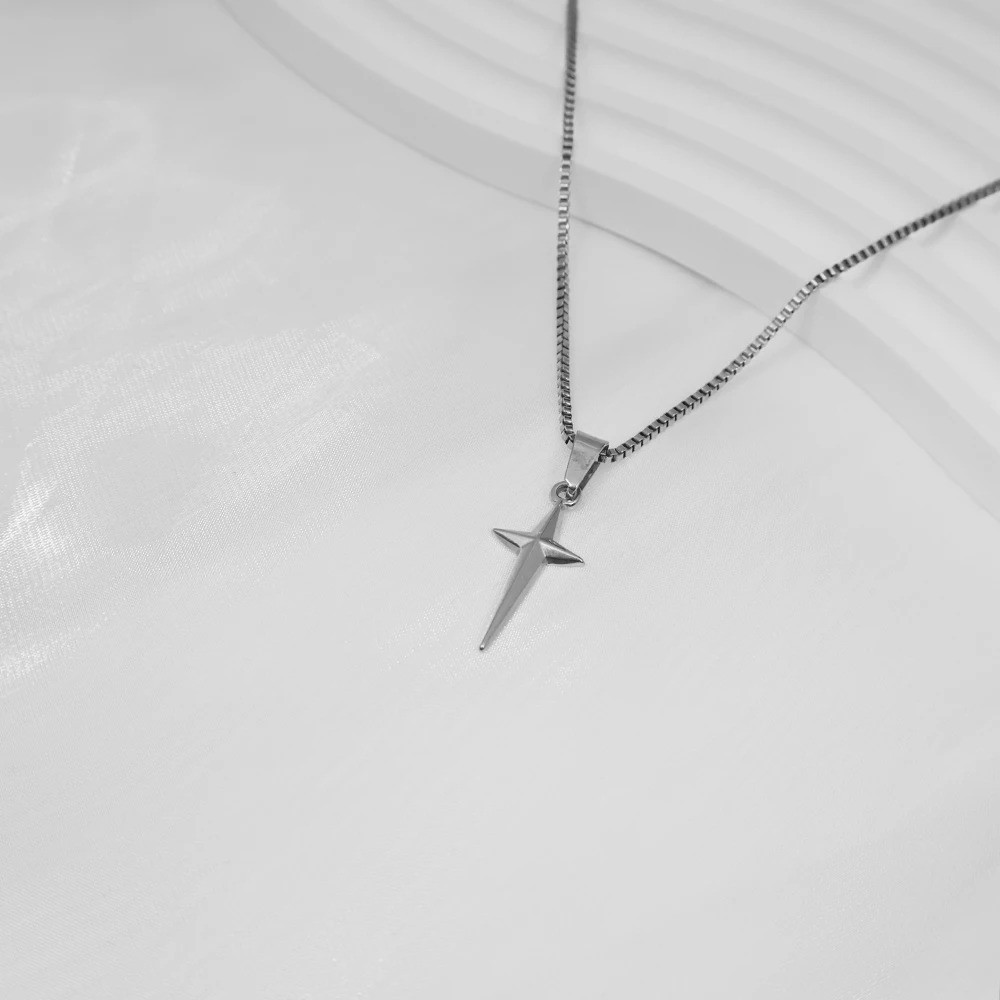40cm North Star Pendant Stainless Steel Necklace Box Chain Men Women Girl Boy