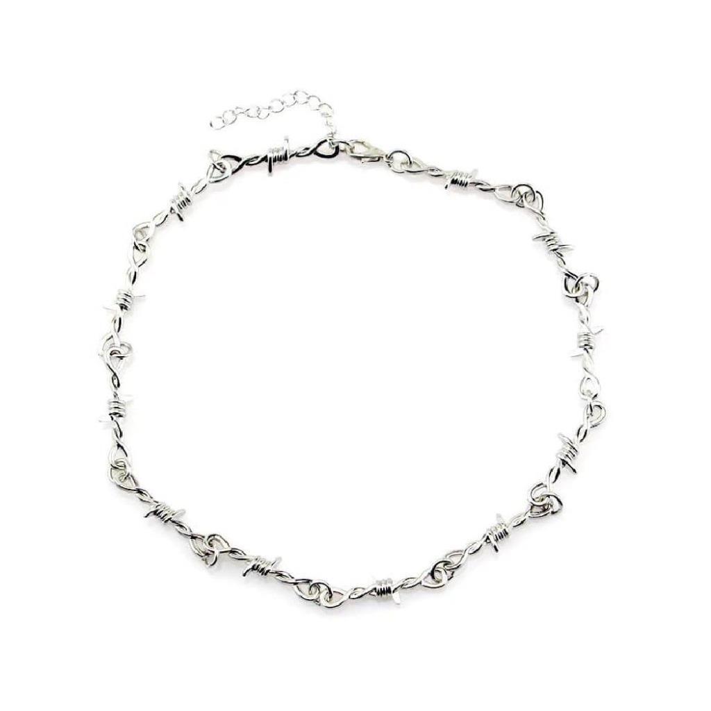 BARBED WIRE CHOKER NECKLACE 15.5″ Punk Rock Rocker Goth Silver Alloy Metal NEW