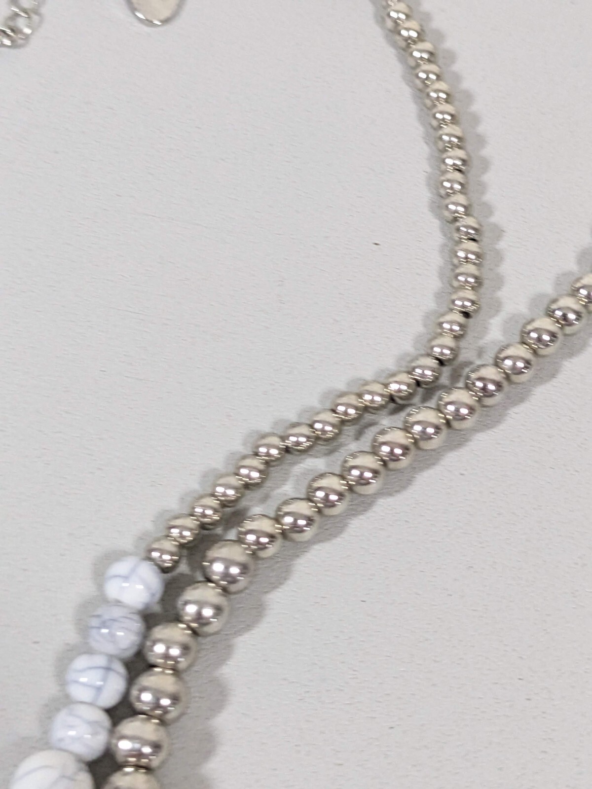 Charming Charlie Gray White Beaded Double Layered Statement Necklace 18.5 in