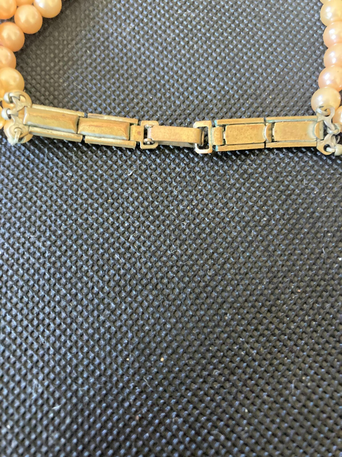 Necklace Antique Faux Pearl Choker 3 Strands Pink Pearls Fold Over Clasp 12″