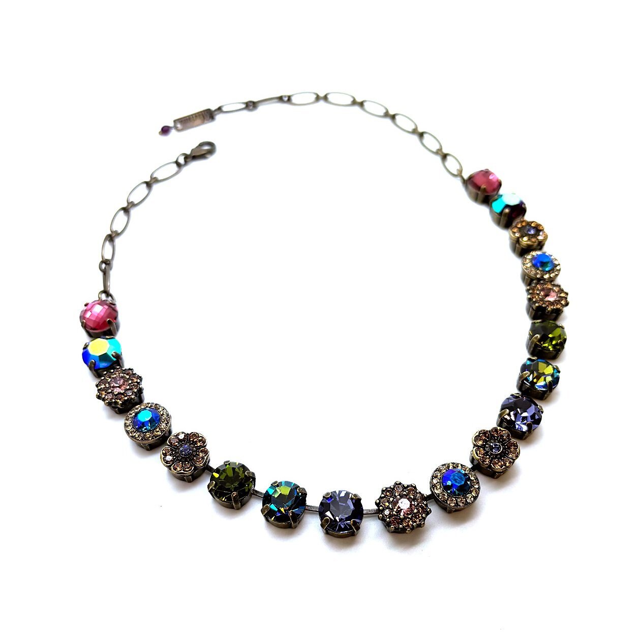 Necklace By Mariana Woman Flower Shape Blue, Green and Purple Swarovski Crystals