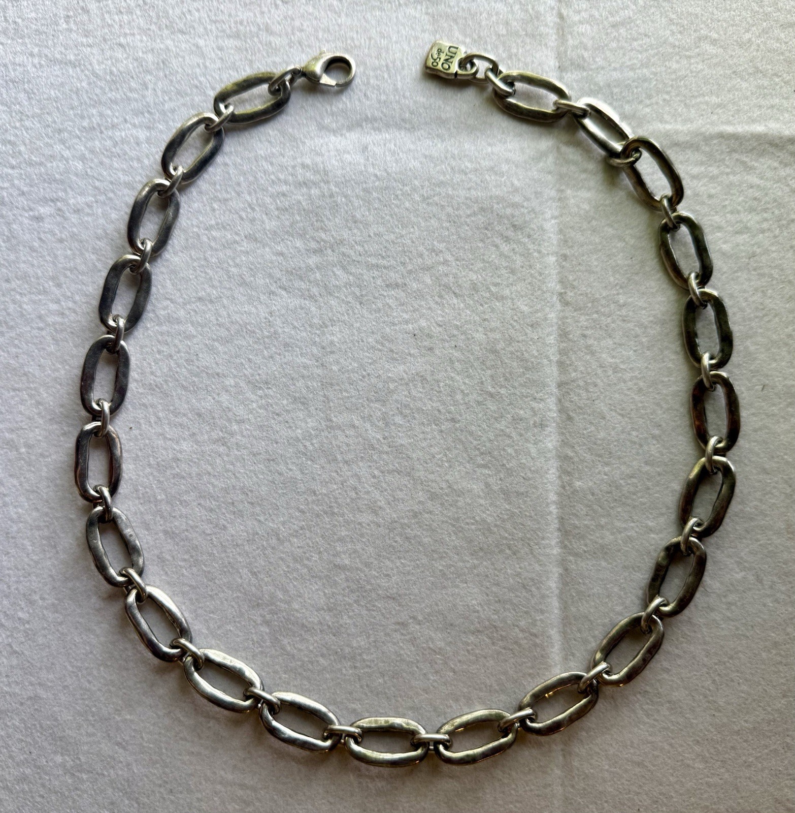 UNOde50 Sterling Plated Chunky Elongated Link 25” Necklace Caribiner Clasp Spain
