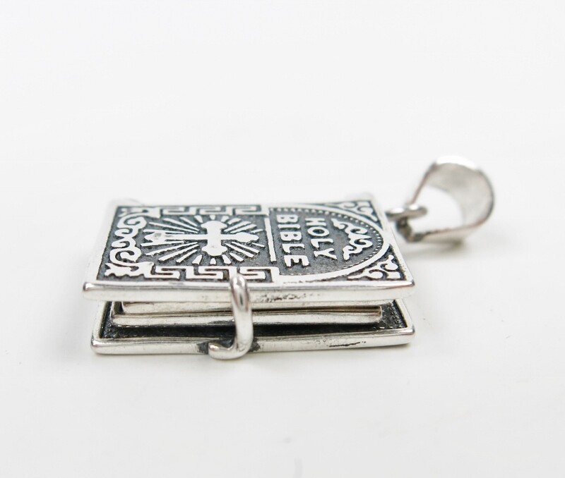 925 Sterling Silver Lord’s Prayer Holy Bible Open Pages Locket Charm Pendant