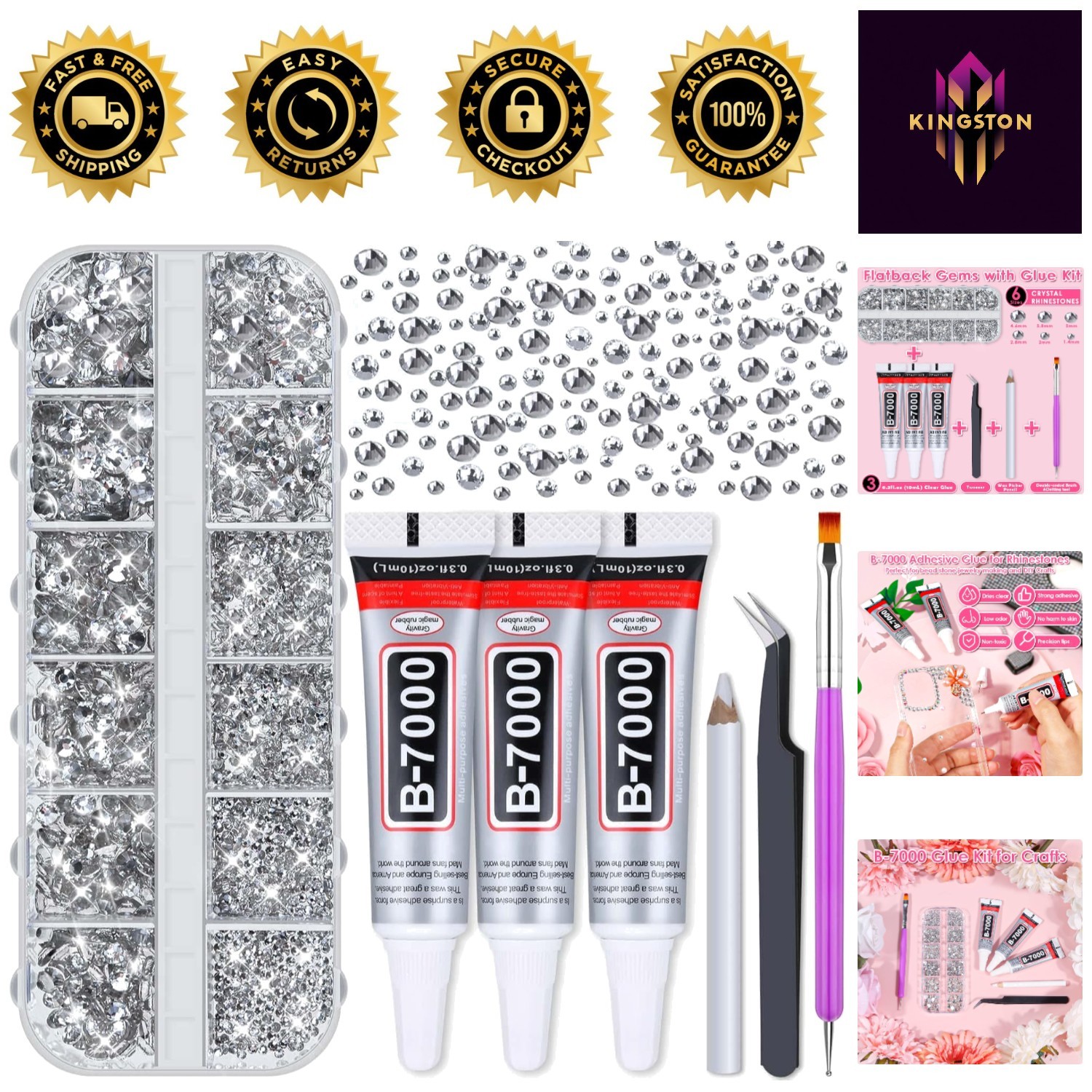 2100 Assorted Glass Rhinestones & Waterproof Adhesive for Crafting Perfection