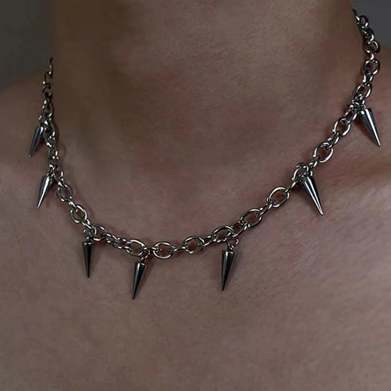 Stainless Steel Punk Aesthetic Stud Necklace Men Choker Cool Hip Hop Women Rivet