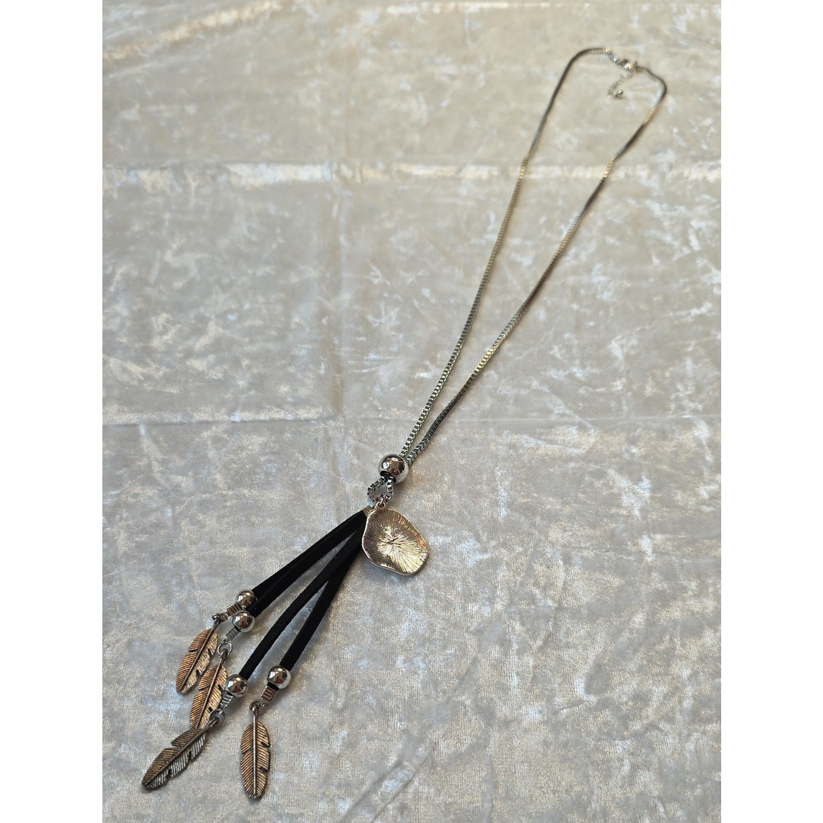 Southwestern Silver Tone & Black Feather Tassel Pendant Necklace – Boho Chic