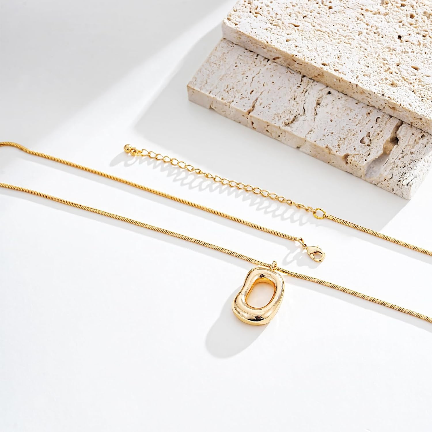 Gold Tone Irregular Oval Pendant Necklace with 14K Gold Plated Chain