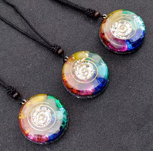 7 Chakra Organite Pendant Rainbow Healing Reiki Necklace Unisex Couple Gift