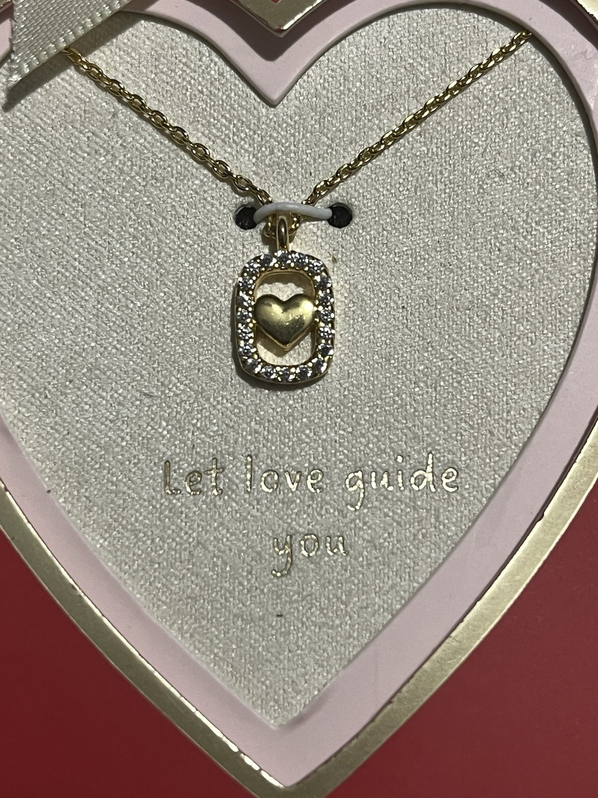 A New Day CZ Halo Heart Pendant Necklace Yellow Gold Plated 16+3in Adj