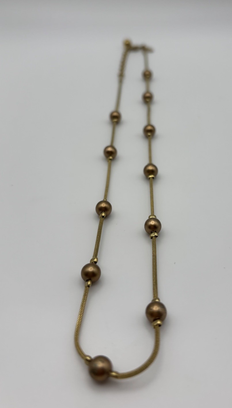 Vintage Monet Gold Tone Bead Station Necklace Signed Adjustable Snake Chain 48cm