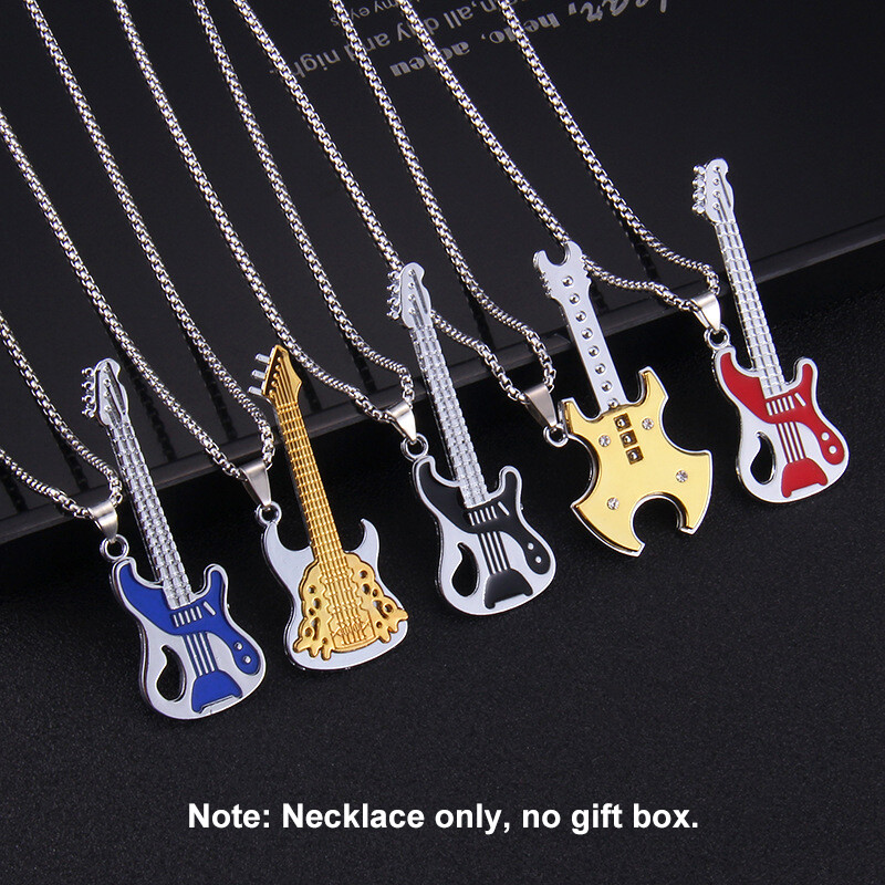 Rock Guitar Pendant Necklaces Fashion Stainless Steel Hip Hop Jewelry Accessory