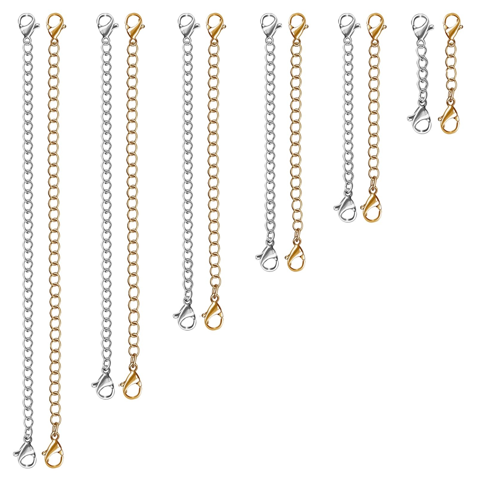 12 PCS Necklace Extenders – Stainless Steel Necklace Extension Chain for Jewelry