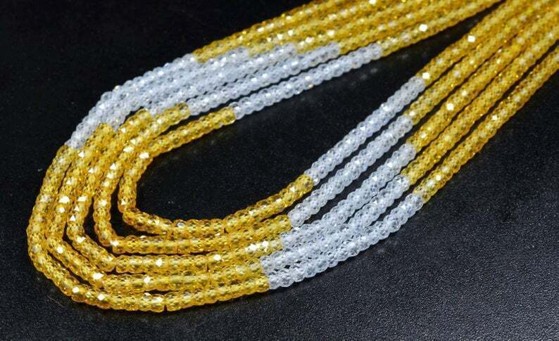 Beautiful Yellow Zircon Rondelle Faceted Beaded 5 Strands Necklace 22 to 18″