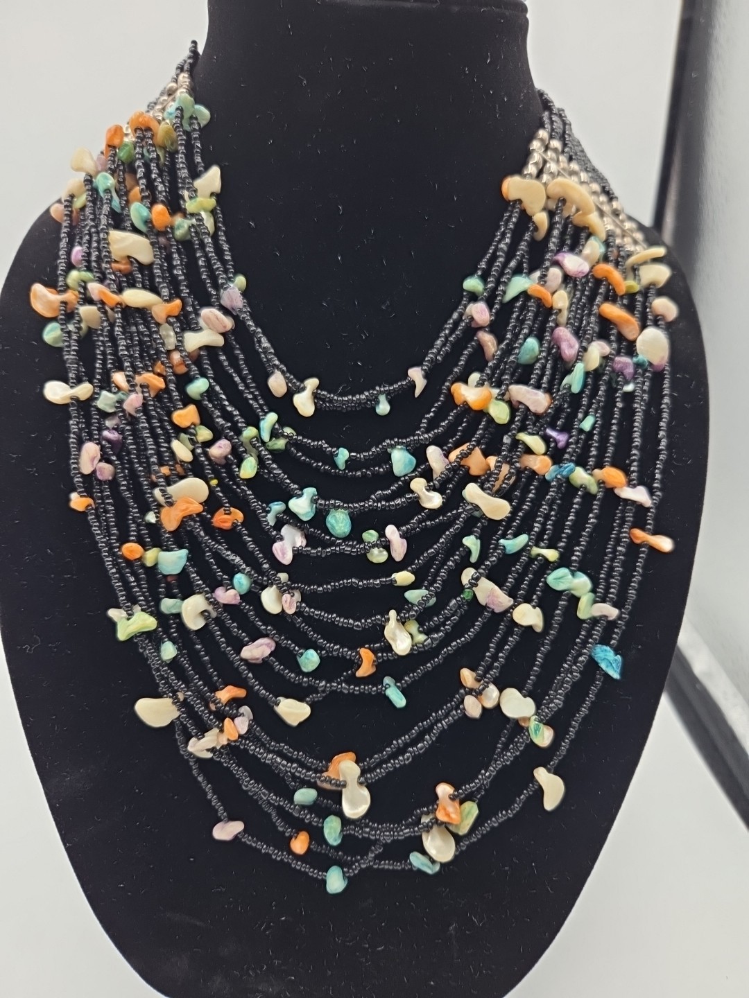 🔥 Boho Tribal Bib Multi-Strand Black Seed/Stone Bead Statement Necklace👁️