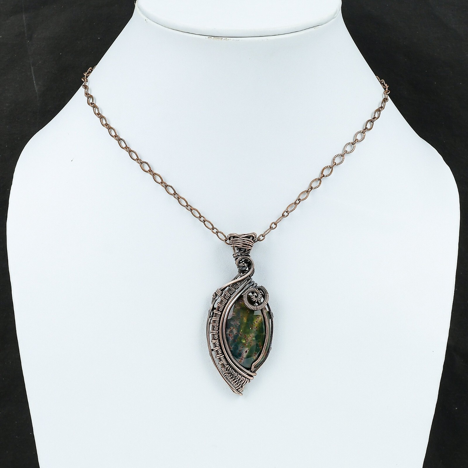 Valentine Gift Bloodstone Jewelry Copper Mom Gift Wire Wrapped Pendant 2.76″