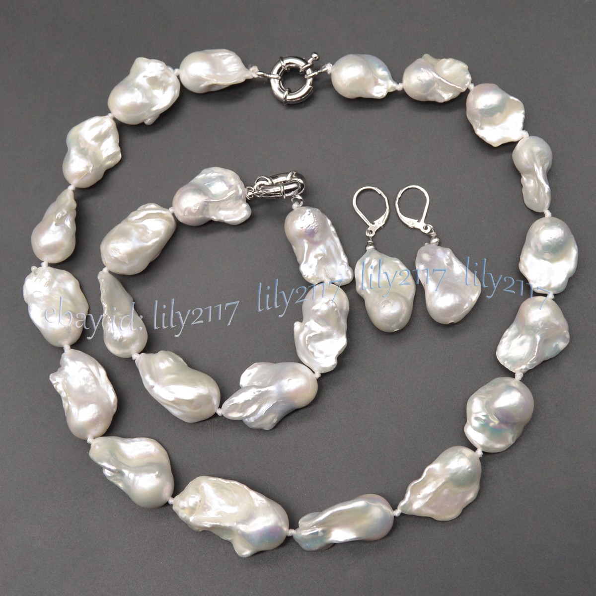 15-23MM Natural White South Sea Baroque Keshi Pearl Necklace Bracelet Earring