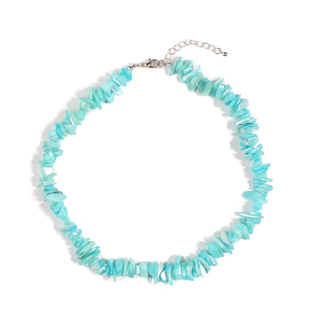 Teal Blue Puka Shell Necklace – Hawaiian Style Clam Chip Surfer Necklace