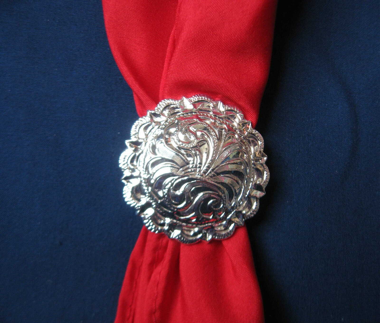 Scarf apache tie slide silver color round concho western square dance cowboy