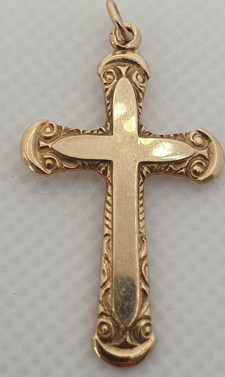 Vintage 9ct Gold Cross Pendant 2g 3.5cm Hallmarked