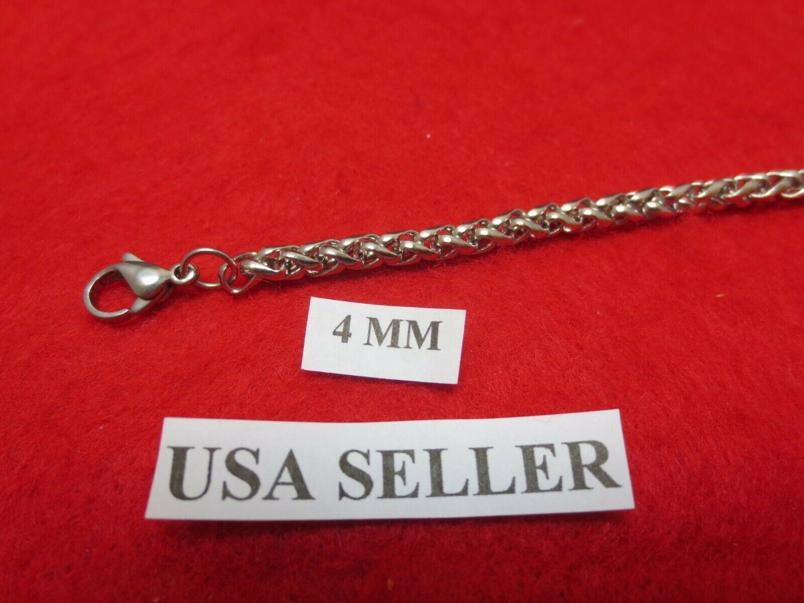 16″-60″ Mens,Womens,,4mm Stainless Steel Silver Braided Wheat Necklace