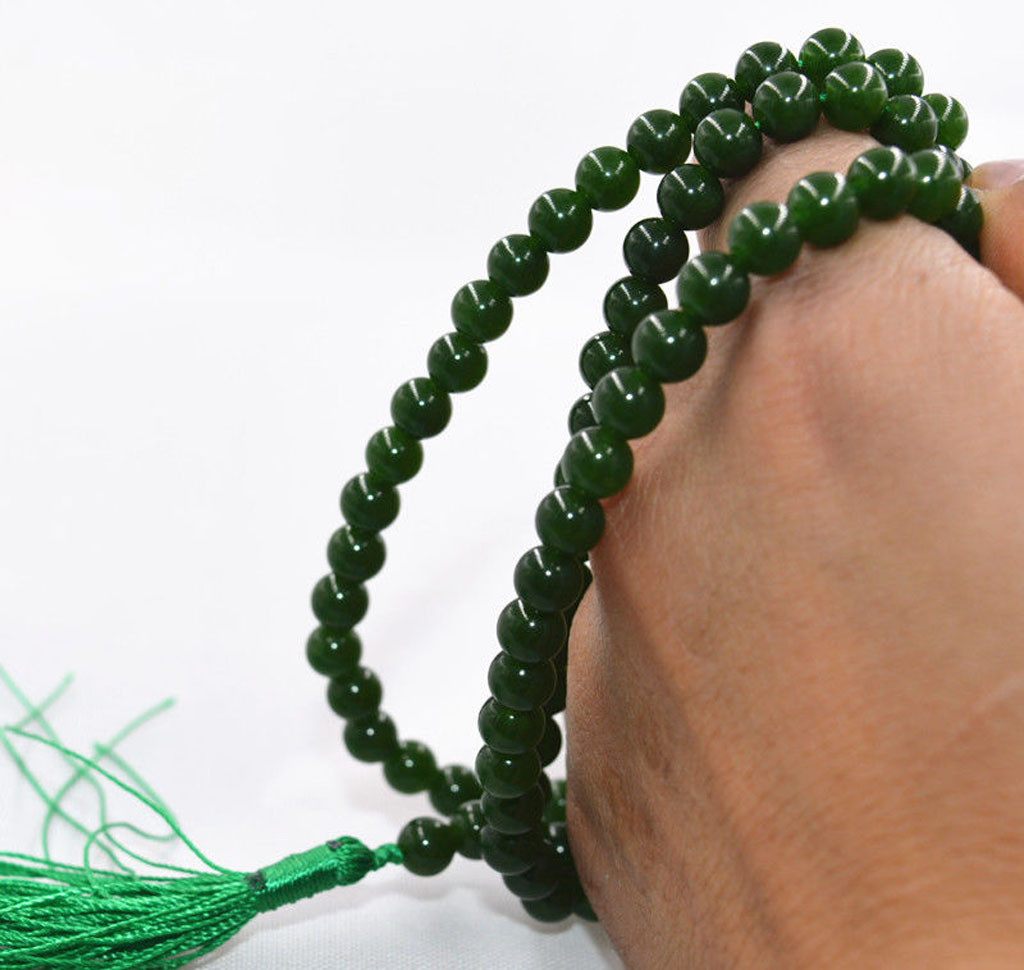 Natural 6mm Dark Green Jade 108 Prayer Beads Buddhist Mala Bracelet Necklace