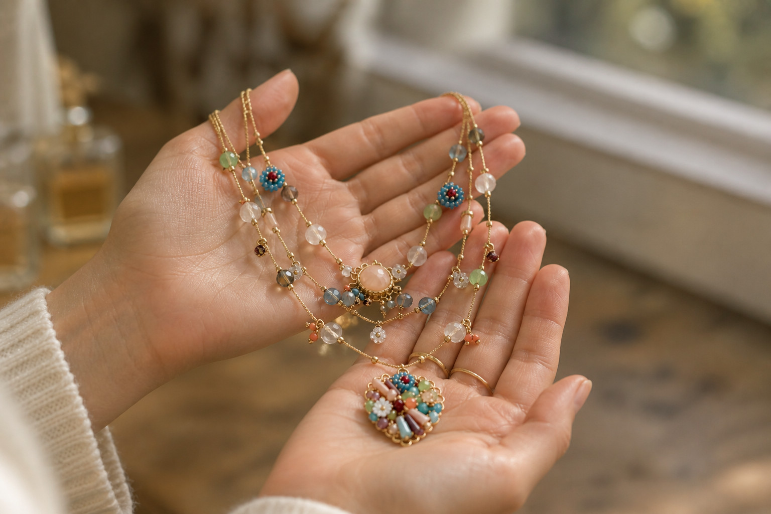 Betsey Johnson Layered Butterfly Charm Necklace Multi Strand Colorful Pendant