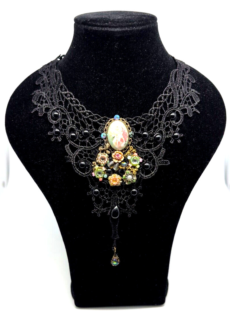 Beautiful Necklace Fabric Choker With Colorful Crystals By Michal Negrin #610#