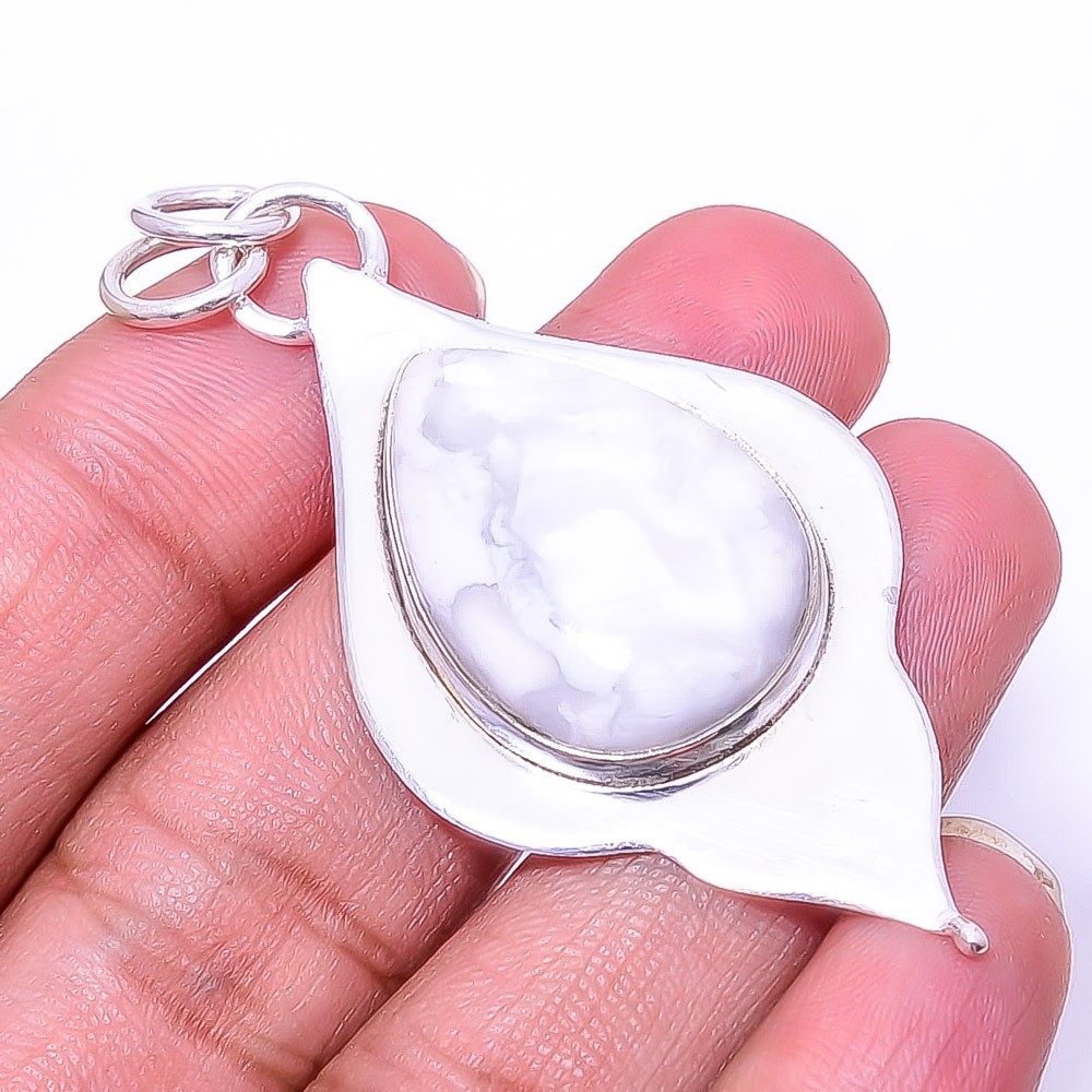 Natural White Howlite – United States 925 Sterling Silver Pendant 2.34″ P8