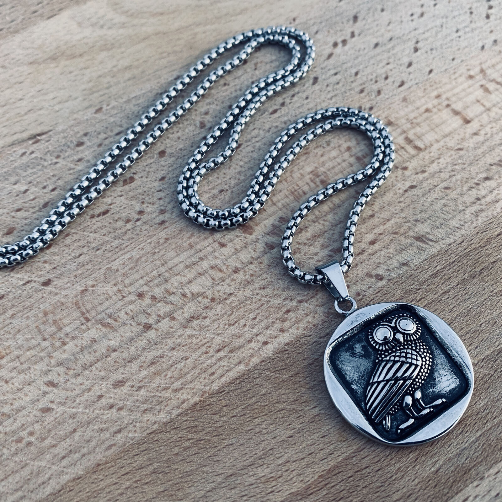 MENDEL Vintage Mens Womens Good Luck Bird Owl Pendant Necklace Stainless Steel