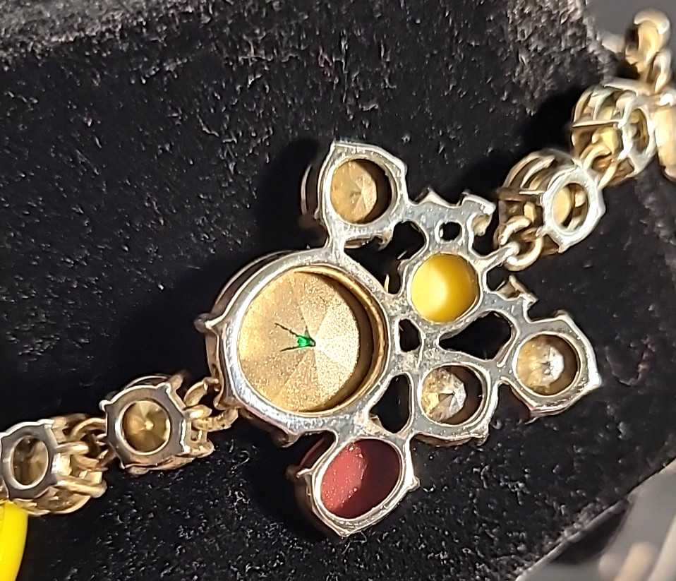 J Crew Melange Statement Necklace Multicolor Crystal Rhinestone Silver Tone 18″
